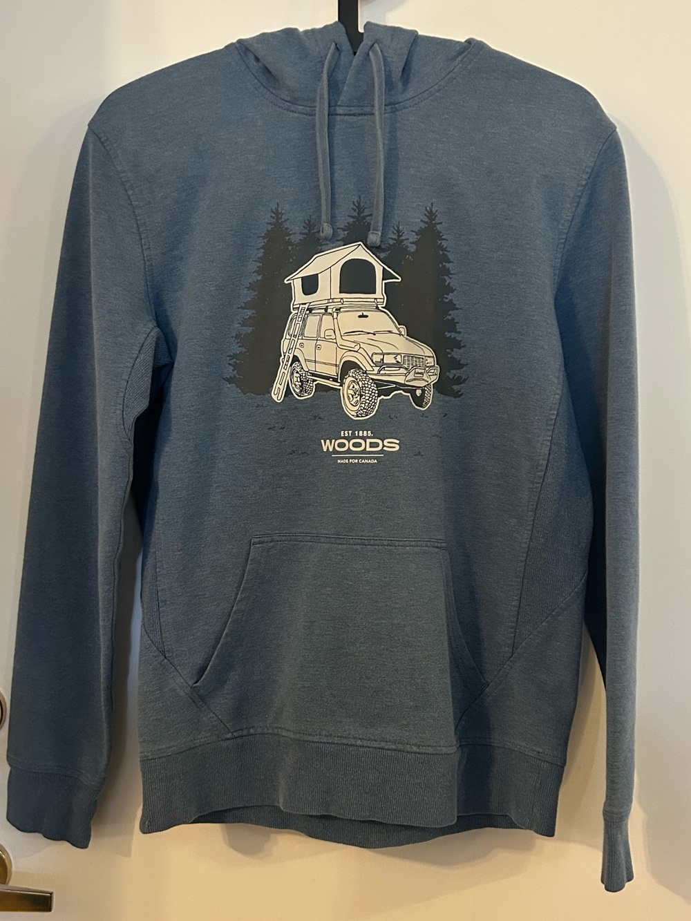 WOODS Women’s Blue Graphic Hoodie with Camper Print Size S